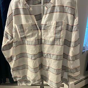 Linen blend button front tunic